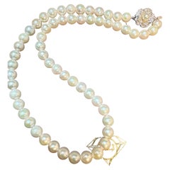 Vintage Cultured Akoya Pearl  Necklace Length 16" , Silver Clasp with Pearl