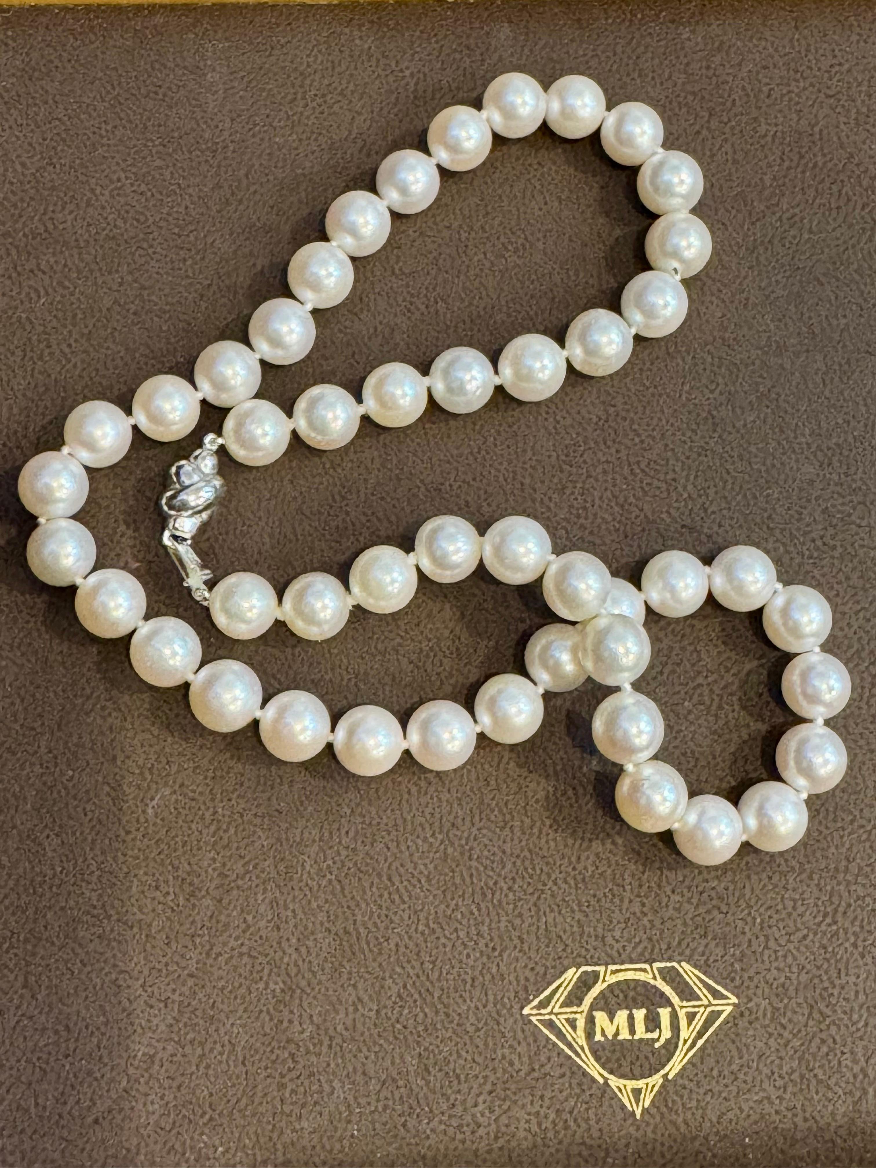 Round Cut Vintage Cultured Akoya Pearl  Necklace Length 17