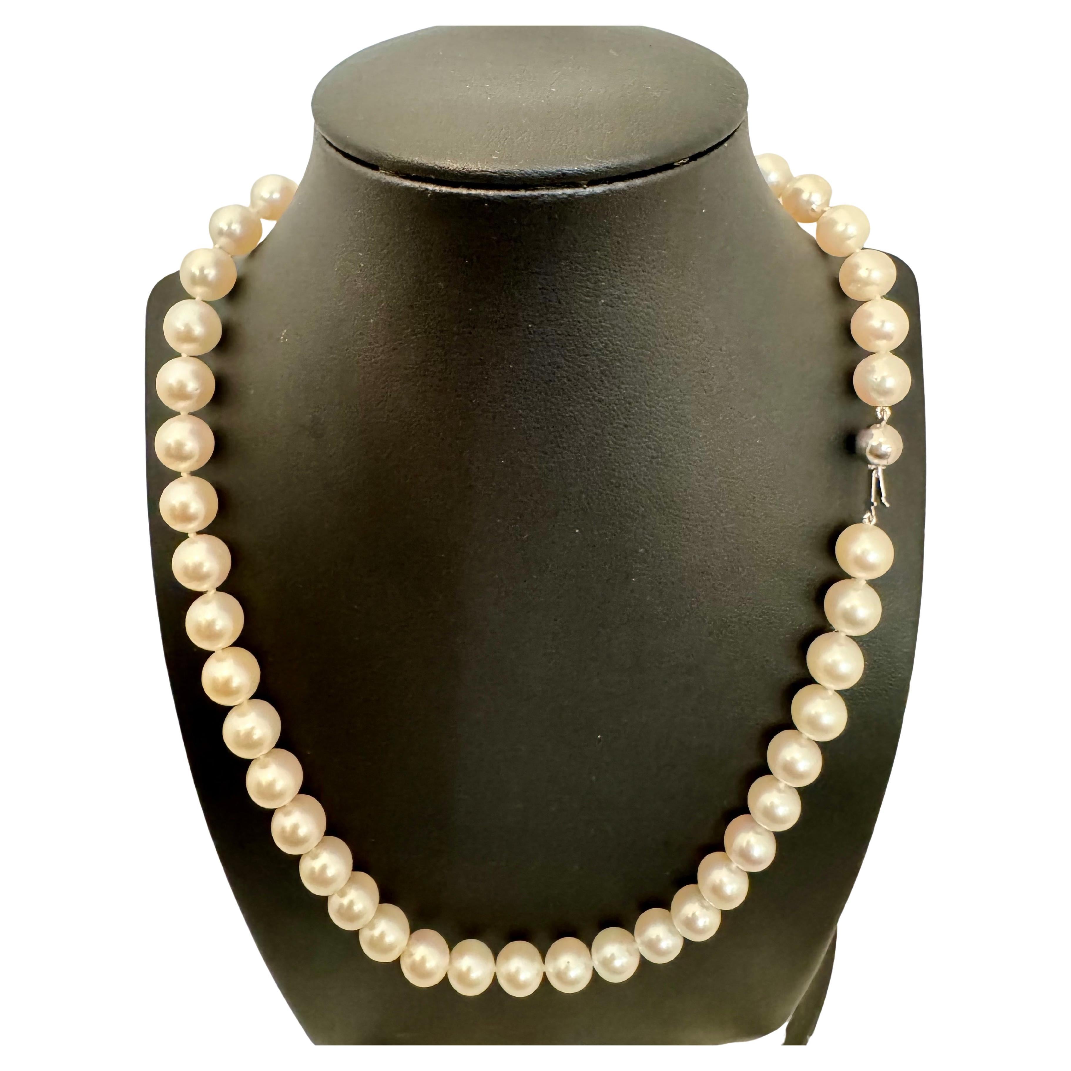 Vintage Cultured Akoya Pearl  Necklace Length 17" , 18 Karat White Gold Clasp