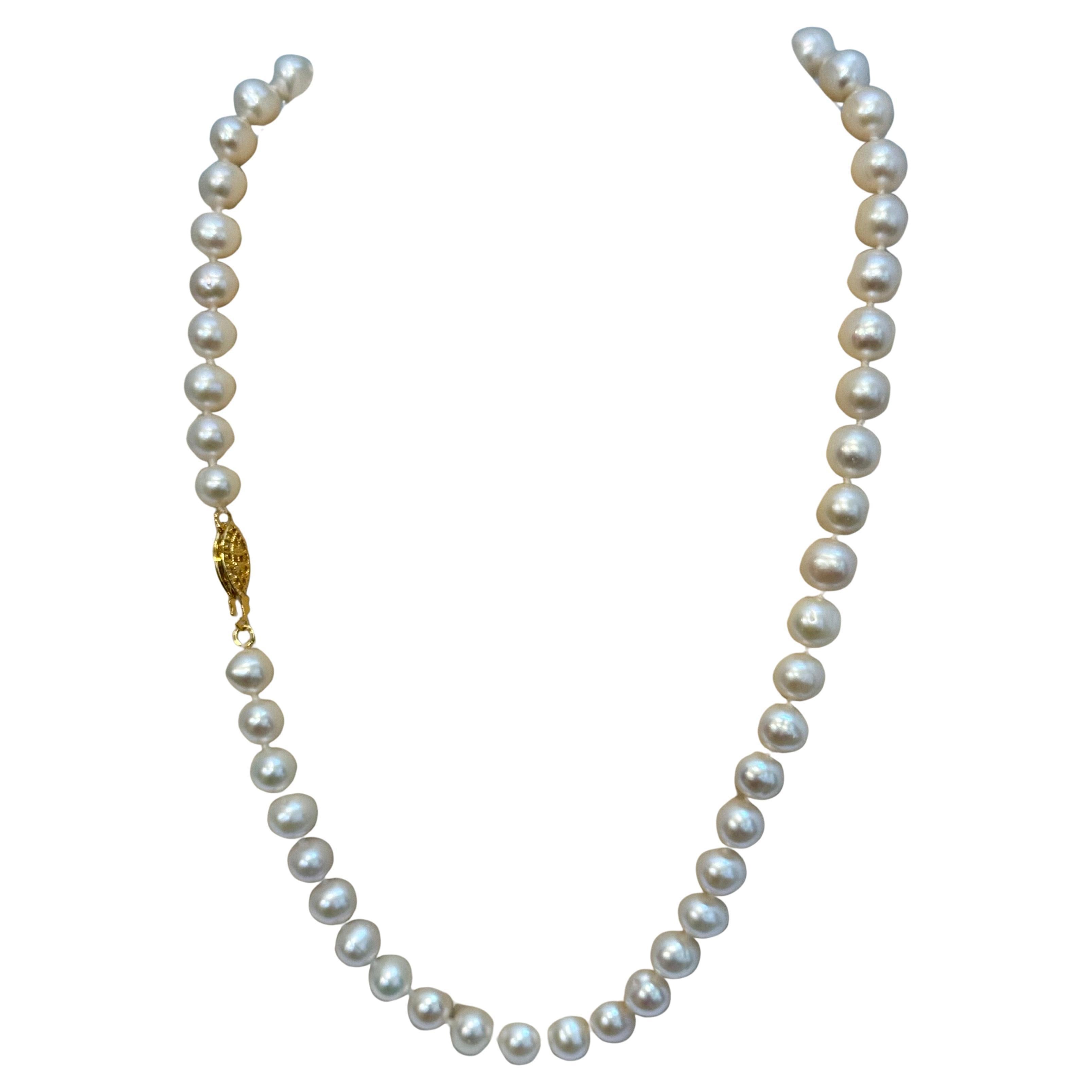 Round Cut Vintage Cultured Akoya Pearl  Necklace Length 18