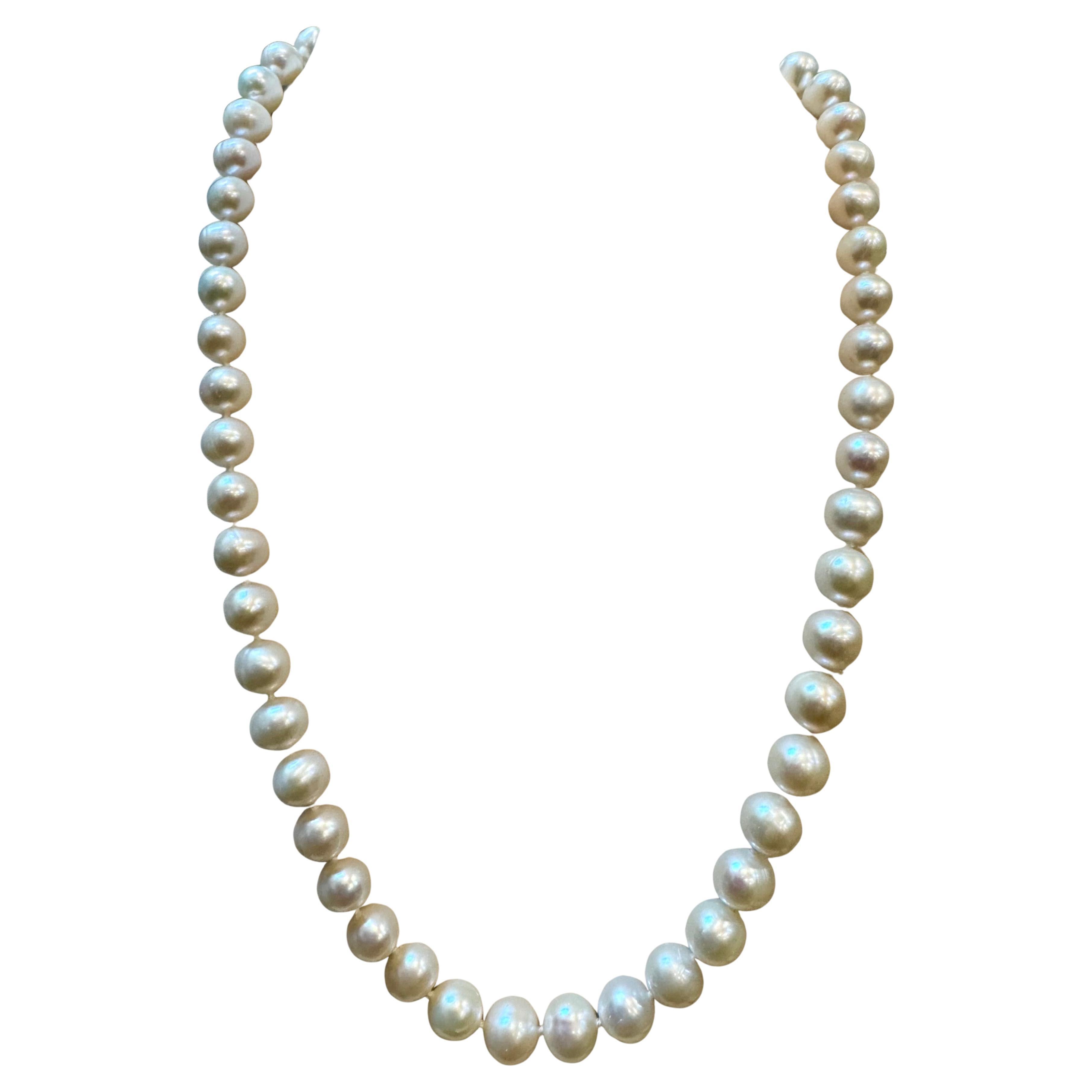 Vintage Cultured Akoya Pearl  Necklace Length 18" , 14 Karat Yellow Gold