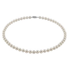 Vintage Cultured Akoya Pearl  Necklace Length 22" , 14 Karat  White Gold Clasp