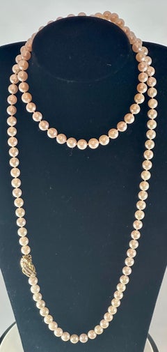 Vintage Cultured Akoya Pearl Strand Necklace Opera Length with Diamond Clasp