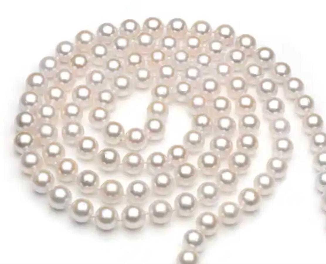Zucht- Akoya Perlenstrang-Halskette in Opernlänge mit Diamantverschluss Damen im Angebot