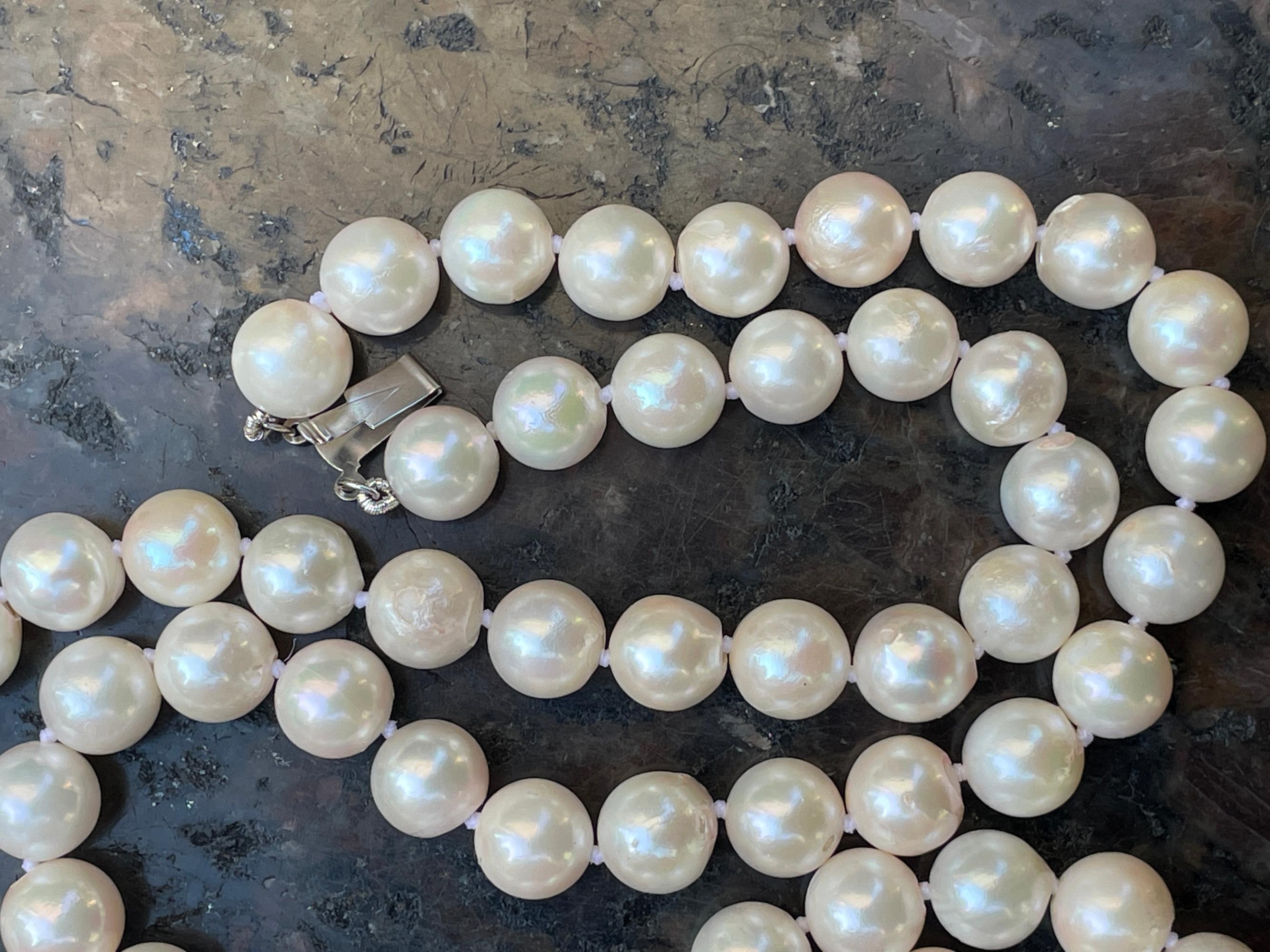 Vintage Cultured Japanese PEARL 8.4mm Double Strand NECKLACE 14K WG 4