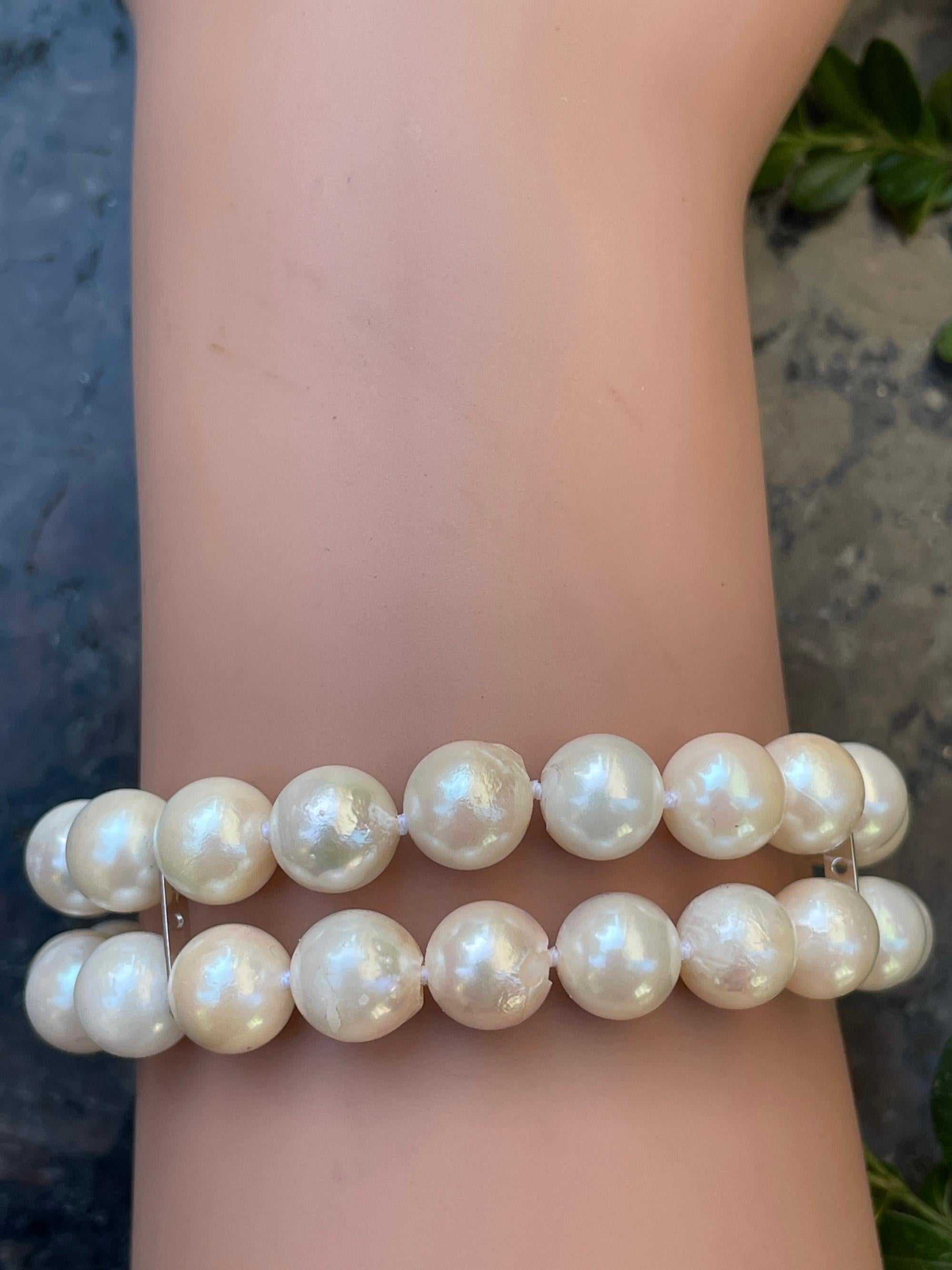 Vintage Cultured Japanese Pearl Double Strand Bracelet 14k WG For Sale 7