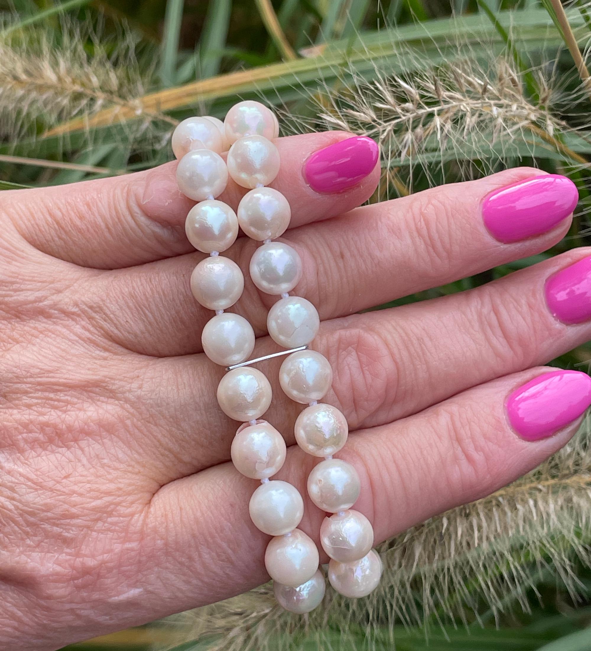 Perle Bracelet à double rang de perles de culture japonaise 14 carats WG en vente