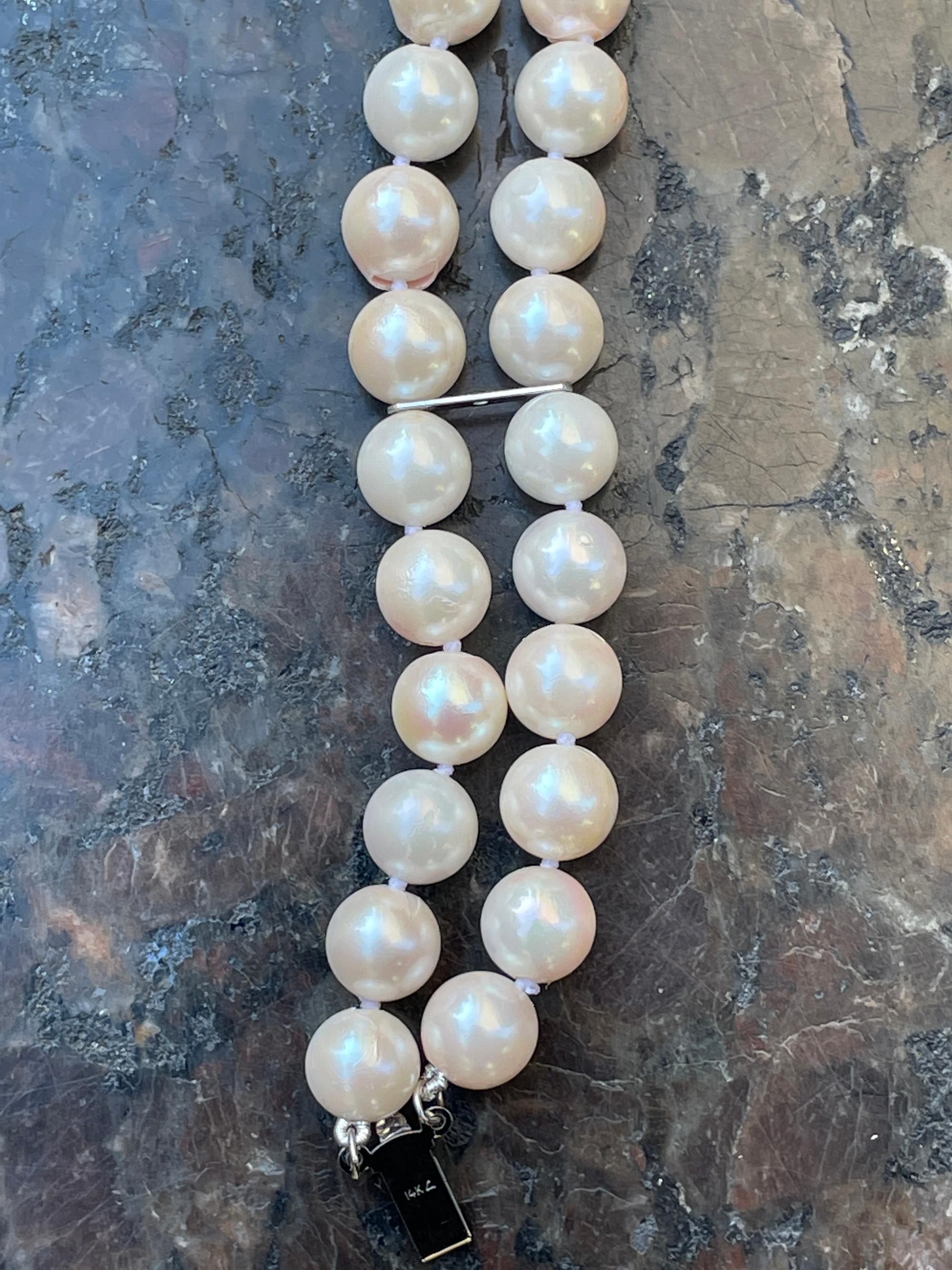 Vintage Cultured Japanese Pearl Double Strand Bracelet 14k WG For Sale 4