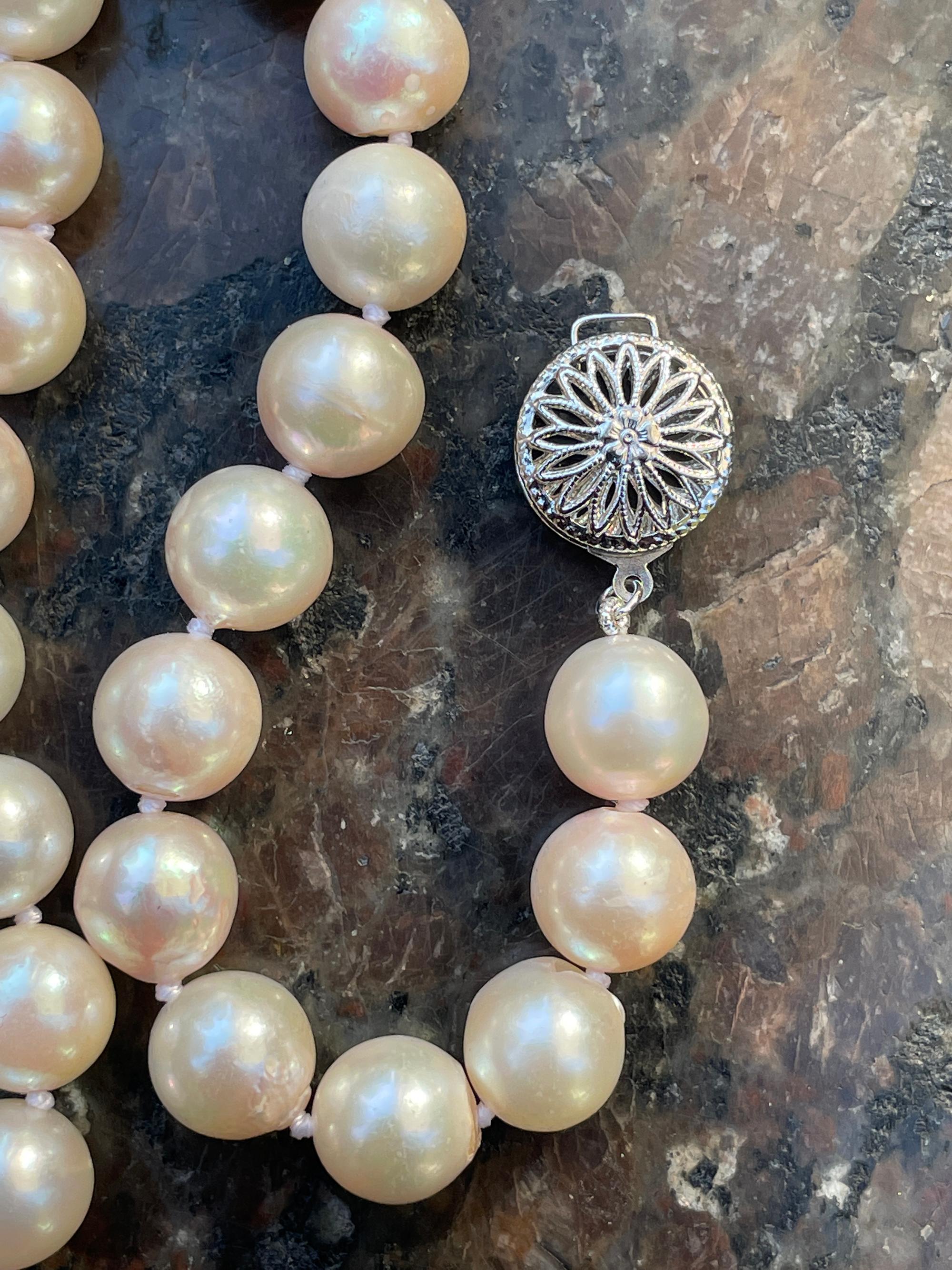 Vintage Cultured Japanese PEARL 9.20mm Strand NECKLACE 14K White Gold 3