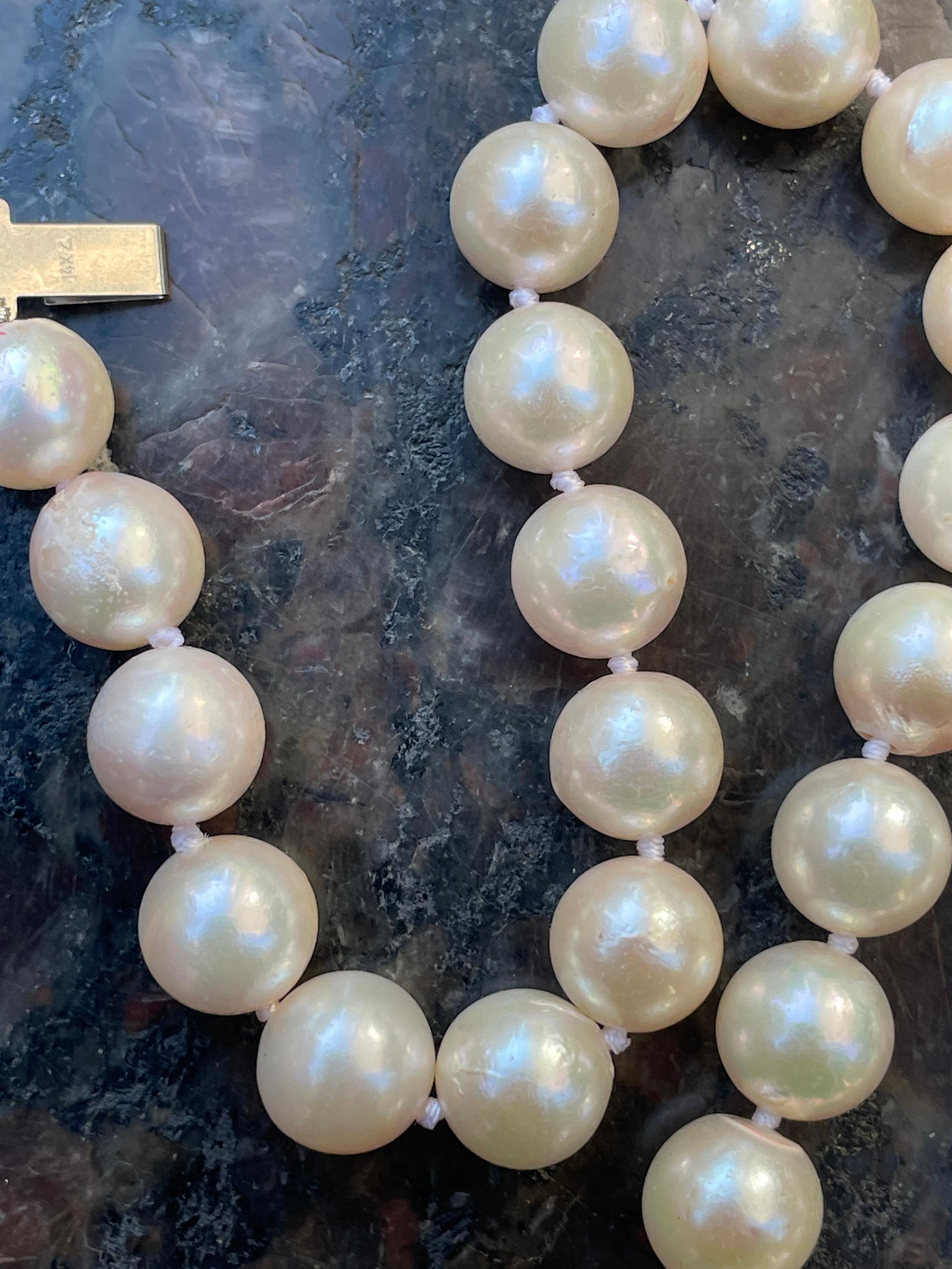 Vintage Cultured Japanese PEARL 9.20mm Strand NECKLACE 14K White Gold 4