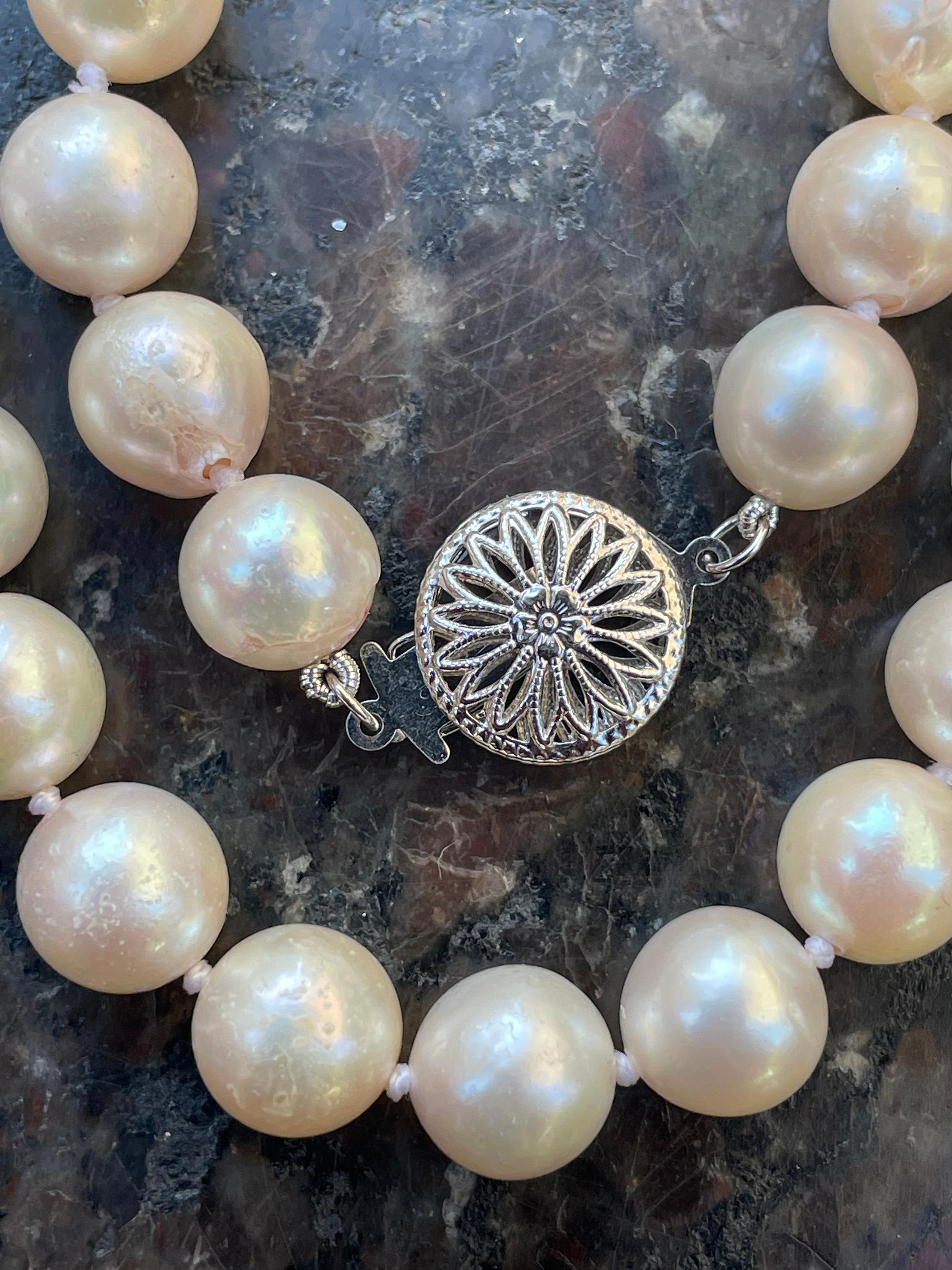 Vintage Cultured Japanese PEARL 9.20mm Strand NECKLACE 14K White Gold 5