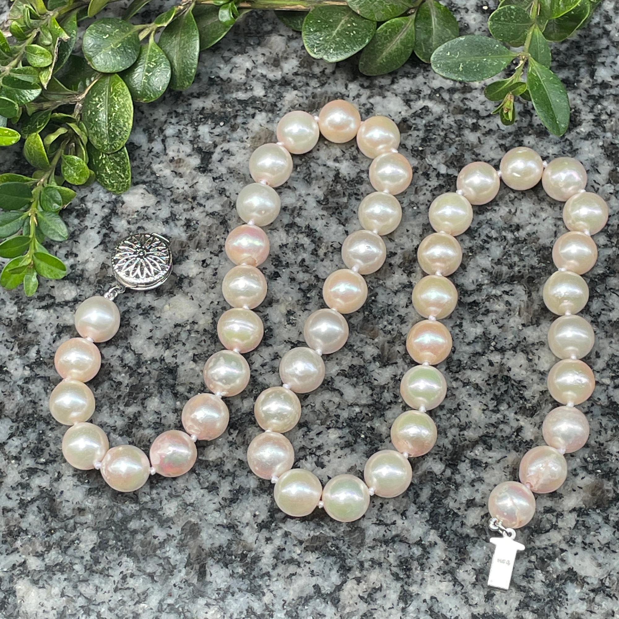 Women's Vintage Cultured Japanese PEARL 9.20mm Strand NECKLACE 14K White Gold