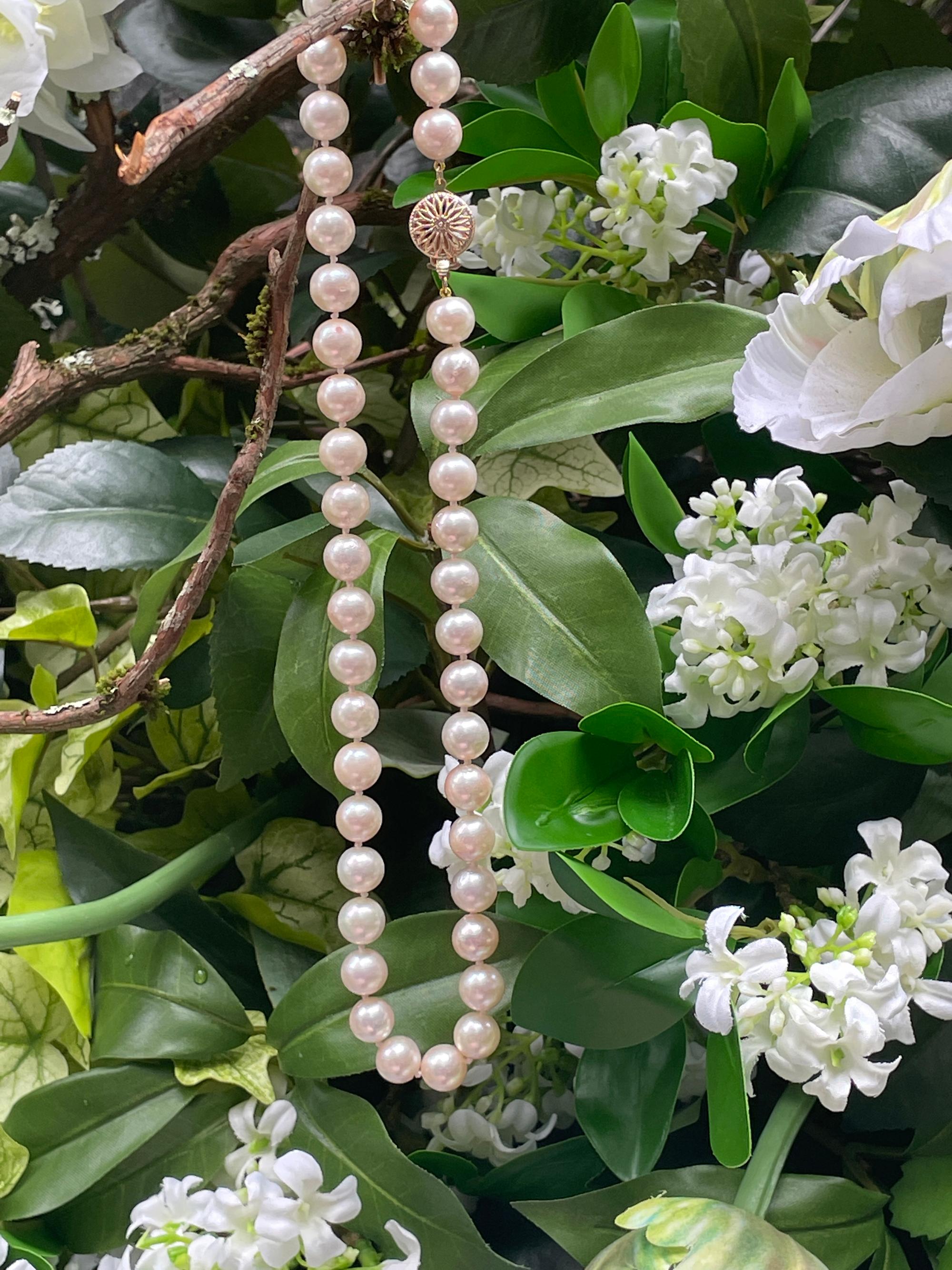 Collier de culture vintage en or 14 carats avec perles blanches japonaises de 9,5 mm en vente 12