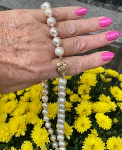 Collier de culture vintage en or 14 carats avec perles blanches japonaises de 9,5 mm