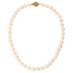 Vintage Cultured 9.5mm Japanese White Pearl 17.5" Strand Necklace 14k YG