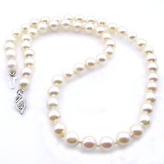 Vintage Cultured Japanese PEARL 9mm Strand 16" NECKLACE 14K White Gold Fishhook
