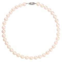 Vintage Cultured Japanese PEARL 9mm Strand 16" NECKLACE 14K White Gold Fishhook