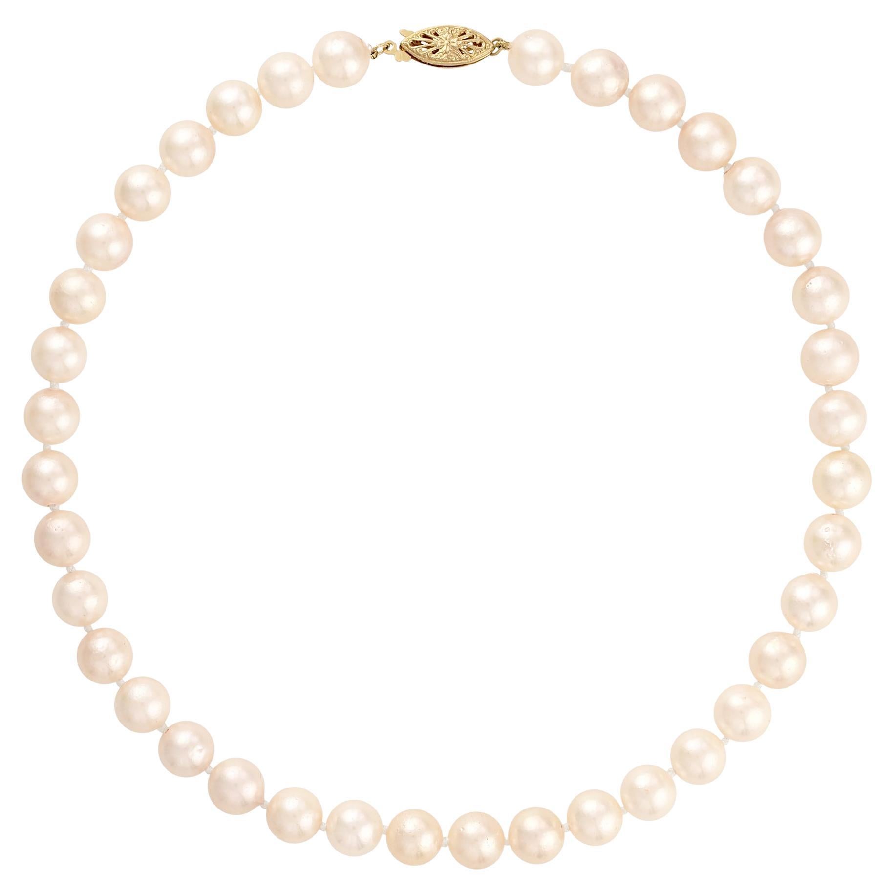 36" Natural White Freshwater Cultured Pearl Necklace – 8-9mm Round Bead Strand