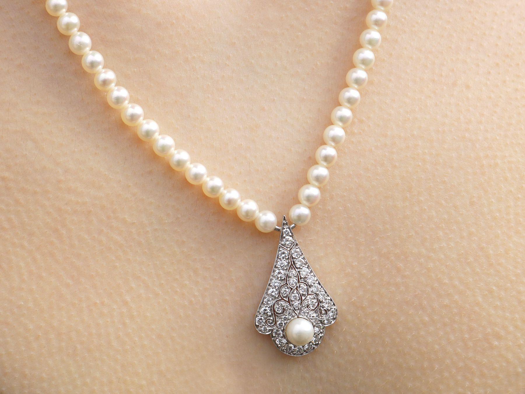 Vintage Zuchtperle 1,48 Karat Diamant 18k Weißgold Halskette Circa 1990 im Angebot 3