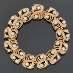 Vintage Cultured Pearl 14k Yellow Gold 2-Row Link Bracelet