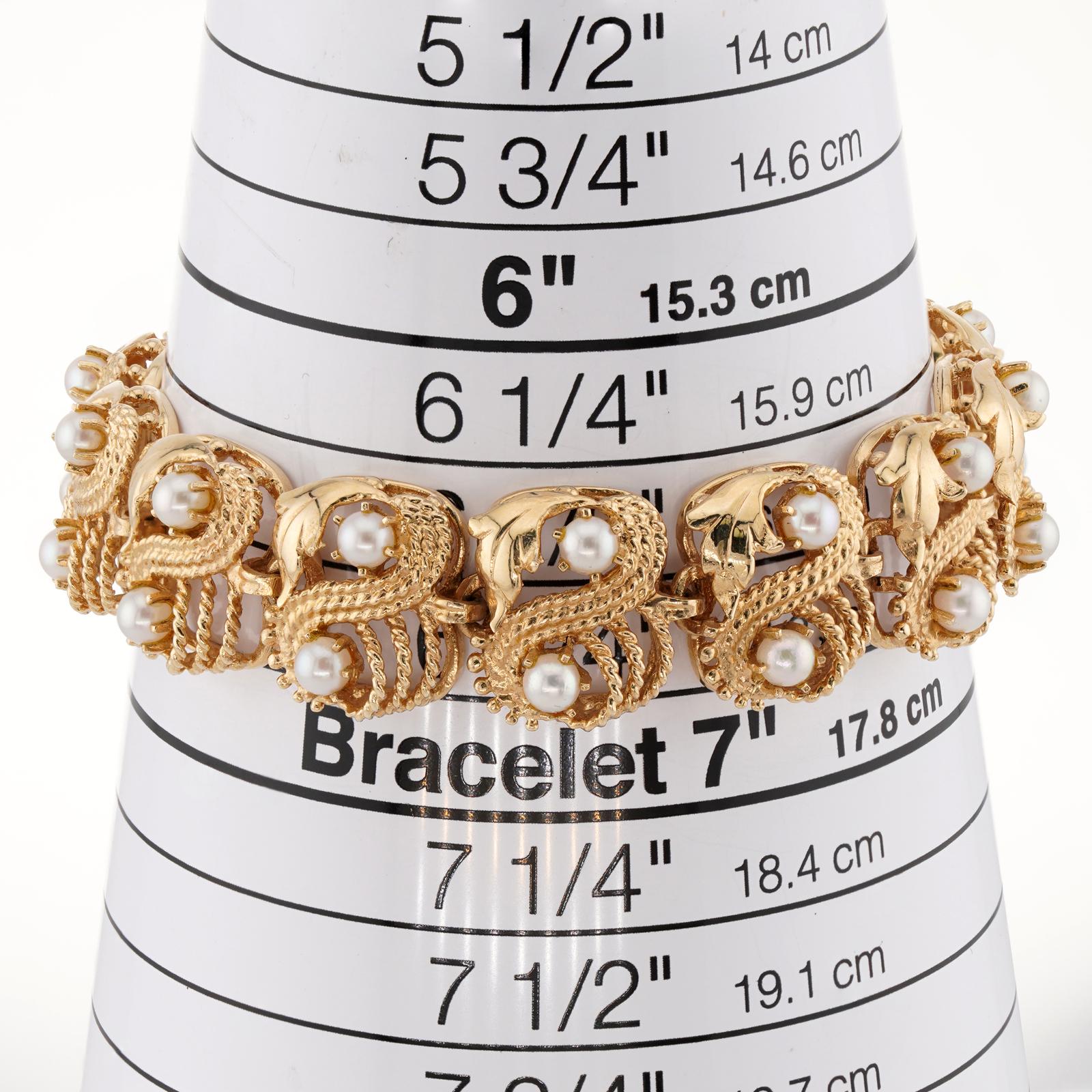 Bracelet Vintage à 2 rangs de perles de culture en or jaune 14k A Link Excellent état - En vente à New York, NY