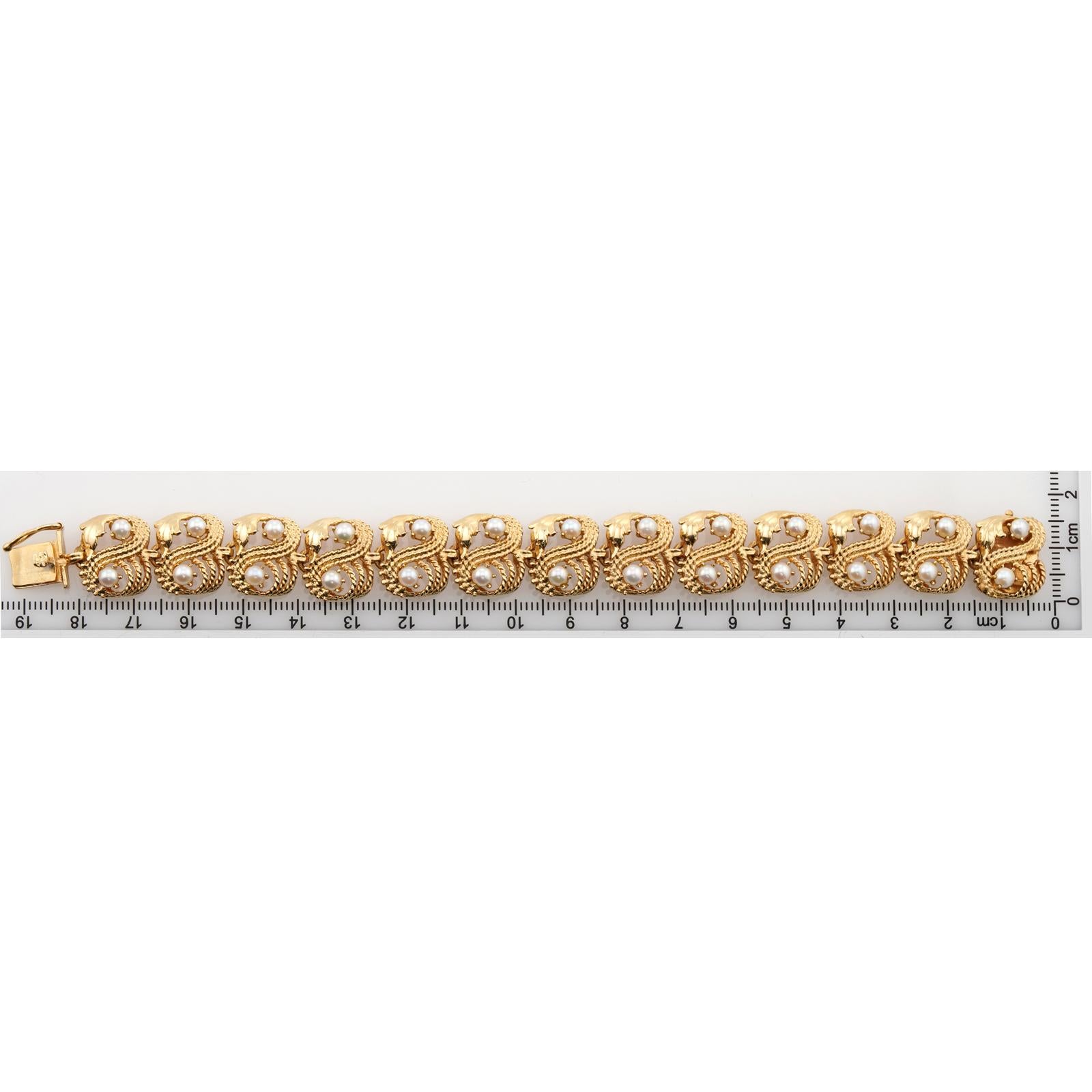 Bracelet Vintage à 2 rangs de perles de culture en or jaune 14k A Link Unisexe en vente