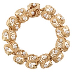 Vintage Cultured Pearl 14k Yellow Gold 2-Row Link Bracelet