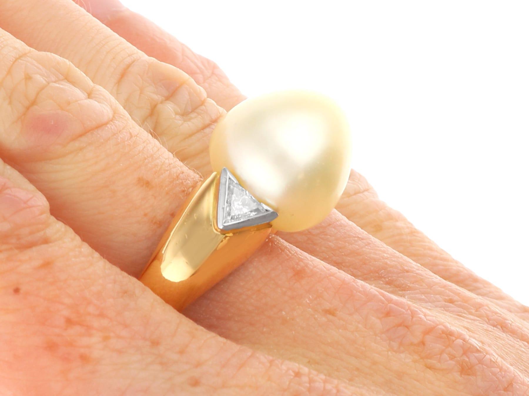 Bague cocktail vintage en or jaune 18 carats, perle de culture et diamant de 0,62 carat en vente 6