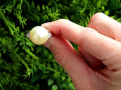 Vintage Cultured Pearl and 0.62 Carat Diamond, 18k Yellow Gold Cocktail Ring