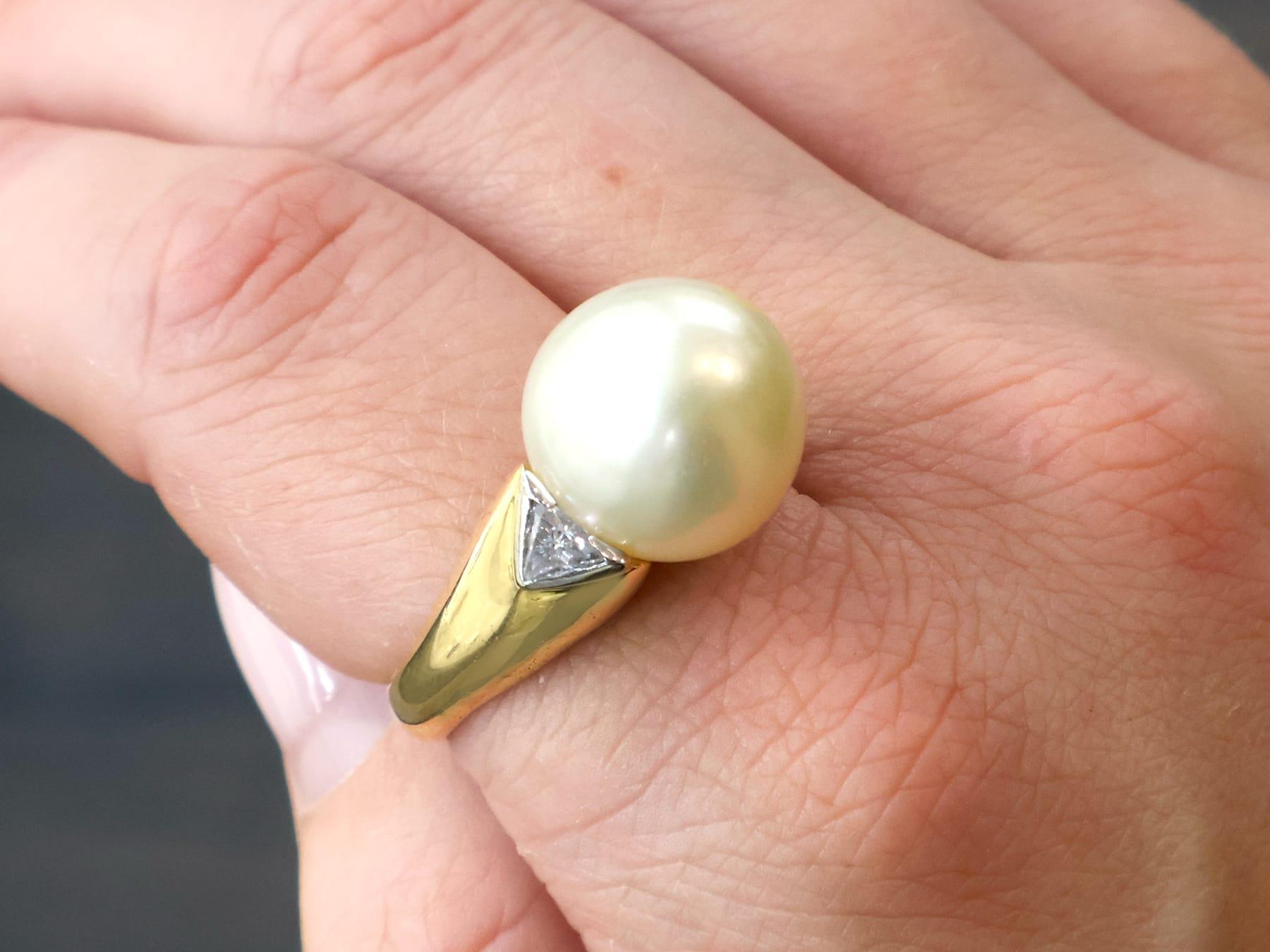Bague cocktail vintage en or jaune 18 carats, perle de culture et diamant de 0,62 carat Excellent état - En vente à Jesmond, Newcastle Upon Tyne
