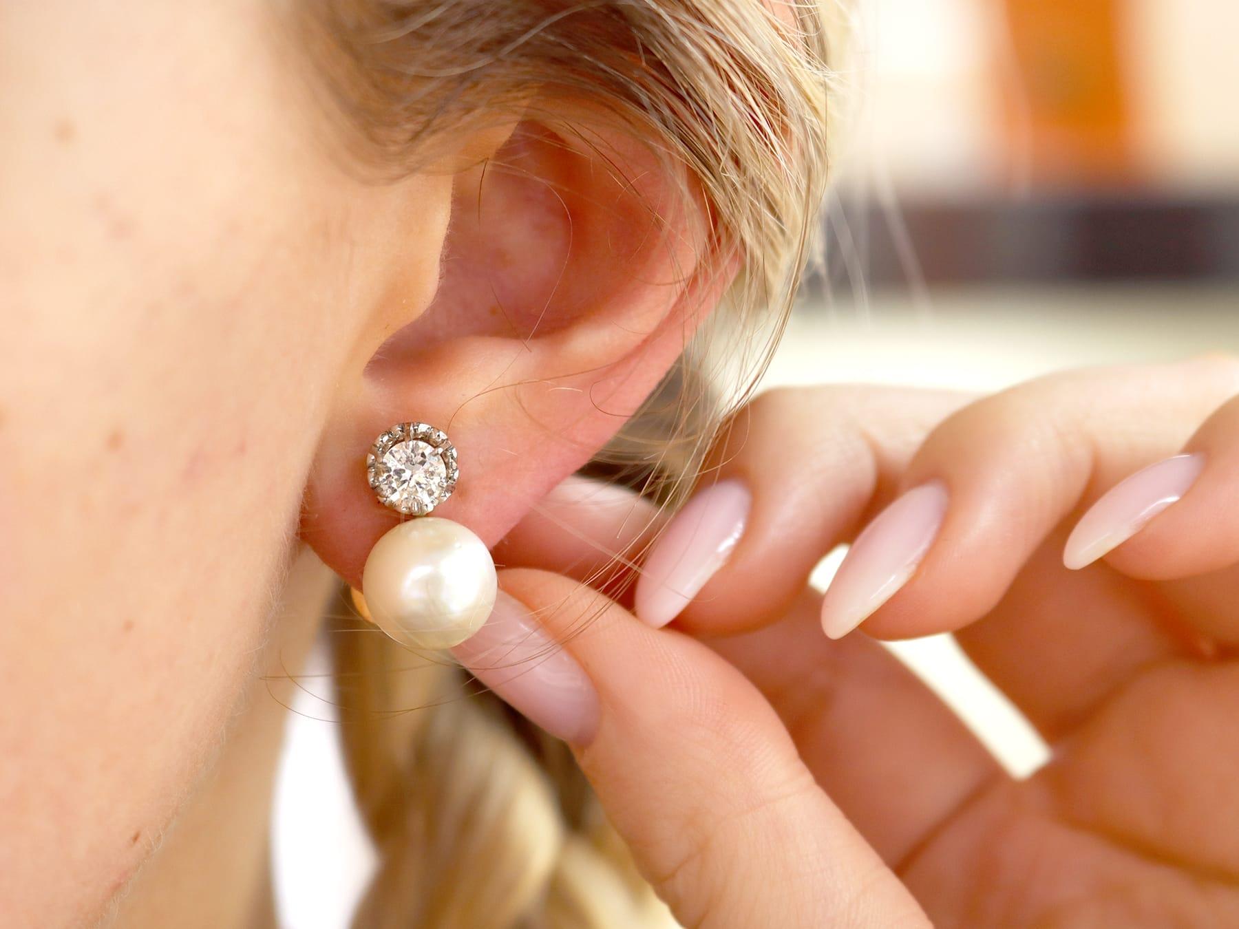 Ohrringe aus Platin mit Zuchtperlen und 1,07 Karat Diamanten im Vintage-Stil, um 1950 im Zustand „Hervorragend“ im Angebot in Jesmond, Newcastle Upon Tyne