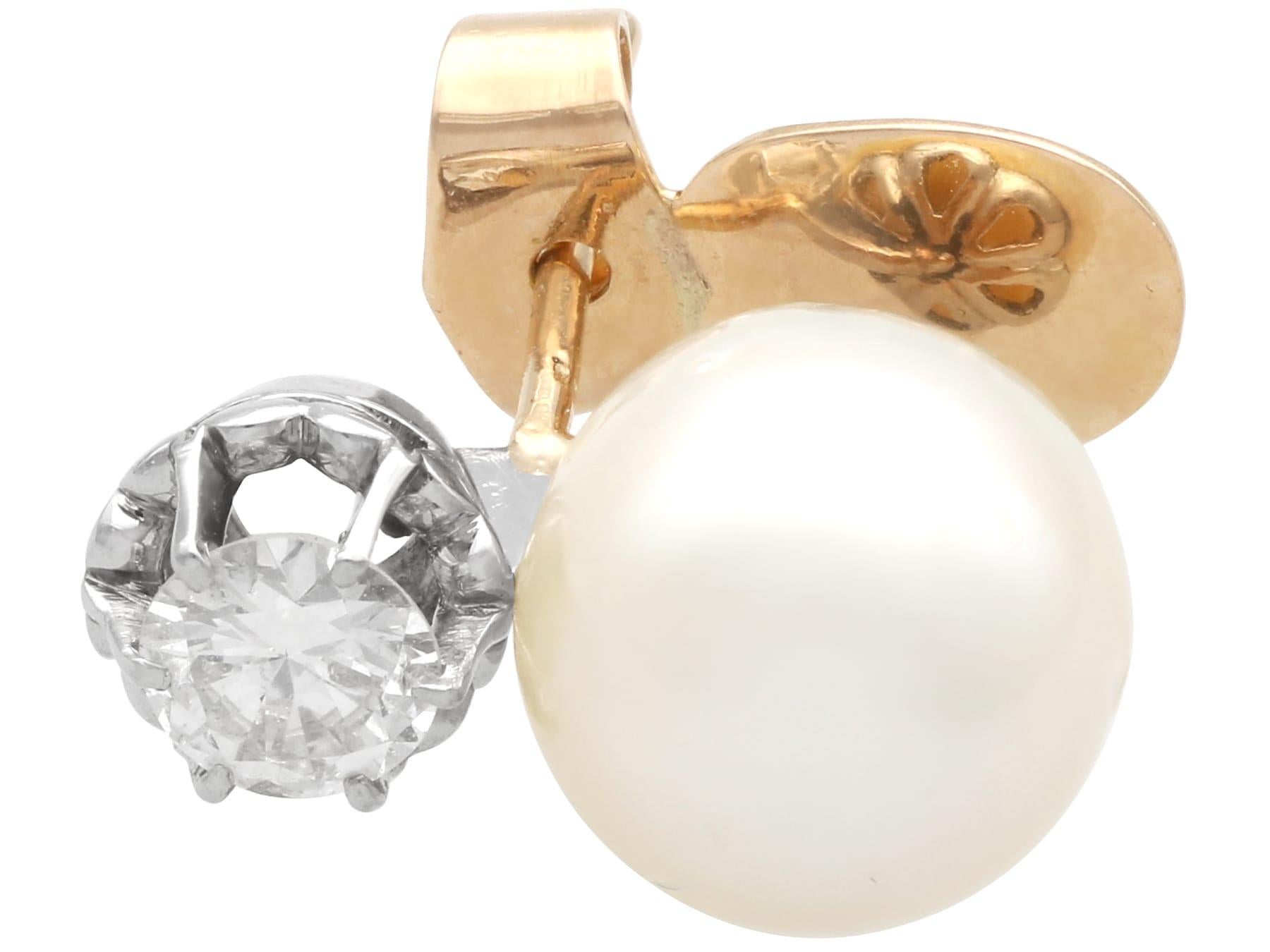 Ohrringe aus Platin mit Zuchtperlen und 1,07 Karat Diamanten im Vintage-Stil, um 1950 für Damen oder Herren im Angebot