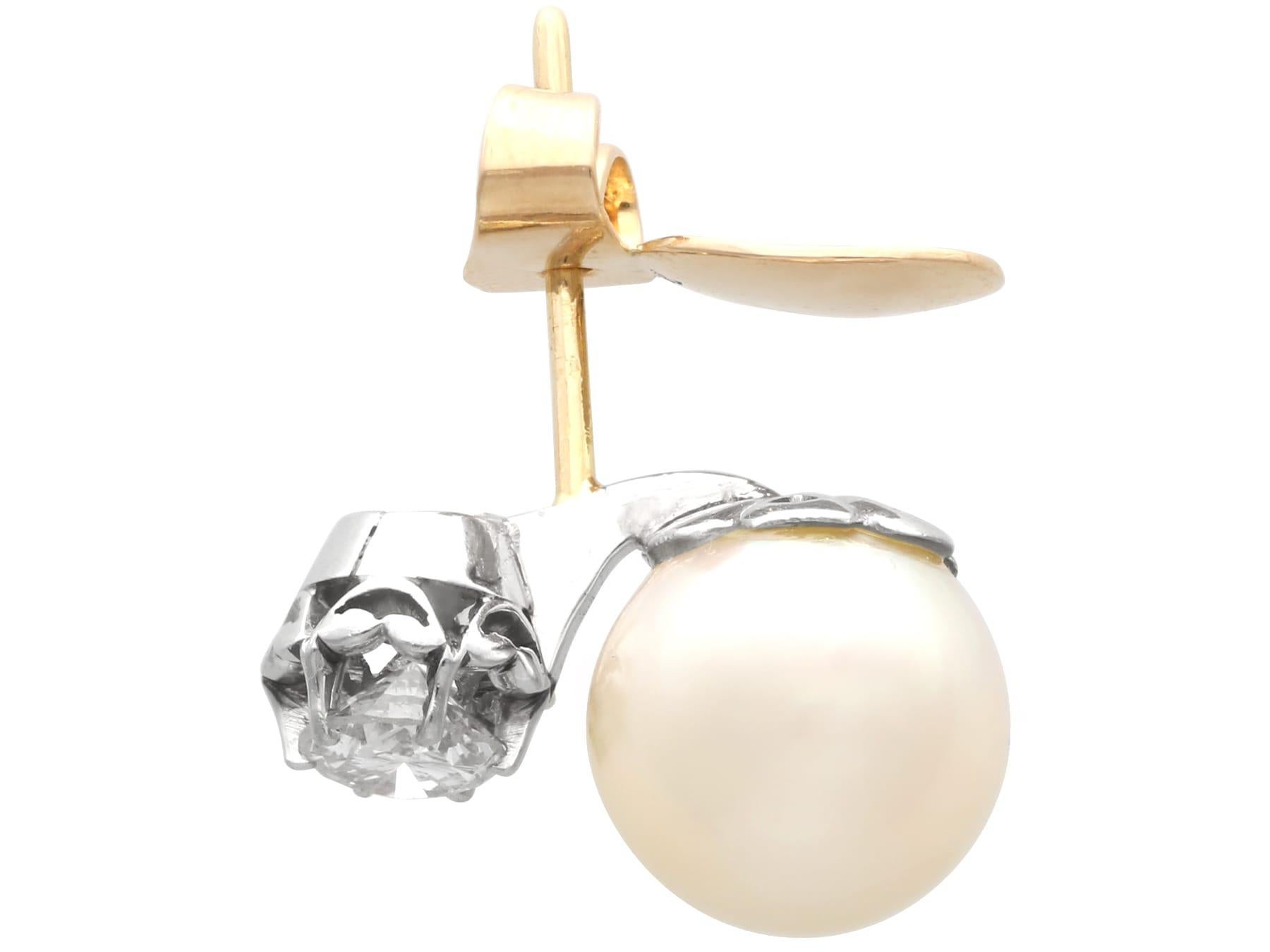 Ohrringe aus Platin mit Zuchtperlen und 1,07 Karat Diamanten im Vintage-Stil, um 1950 im Angebot 1
