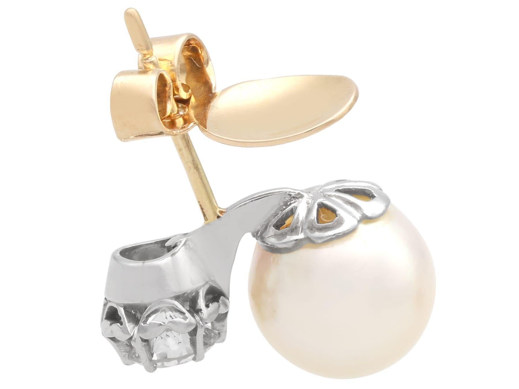 Ohrringe aus Platin mit Zuchtperlen und 1,07 Karat Diamanten im Vintage-Stil, um 1950 im Angebot 2