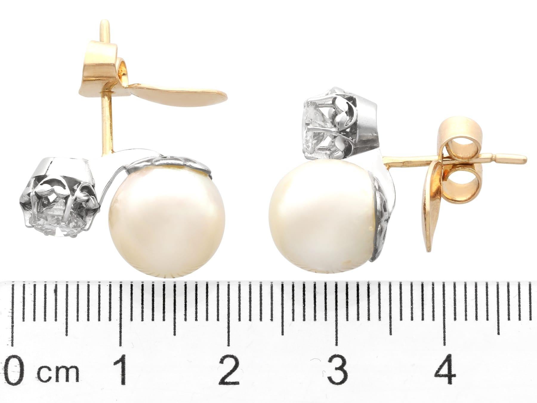 Ohrringe aus Platin mit Zuchtperlen und 1,07 Karat Diamanten im Vintage-Stil, um 1950 im Angebot 3