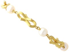 Pulsera vintage de perlas cultivadas y oro amarillo de 18 quilates Circa 1990
