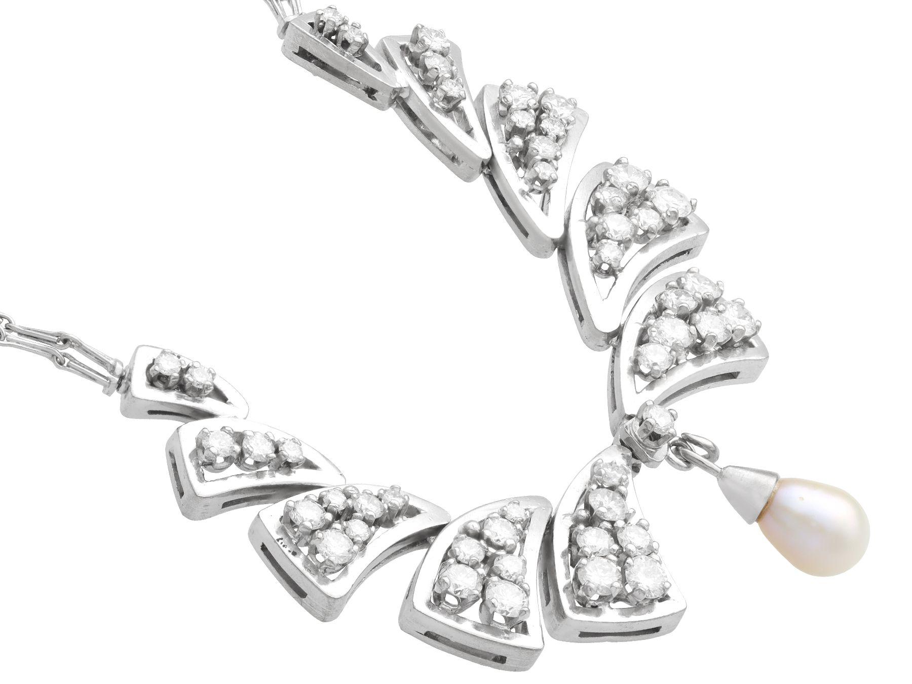 Halskette aus Weißgold mit Zuchtperle und 2,54 Karat Diamant im Zustand „Hervorragend“ im Angebot in Jesmond, Newcastle Upon Tyne