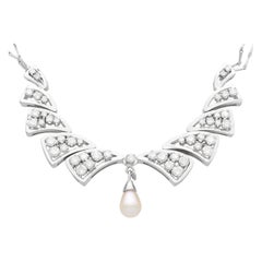Collier vintage en or blanc avec perles de culture et diamants 2,54 carats
