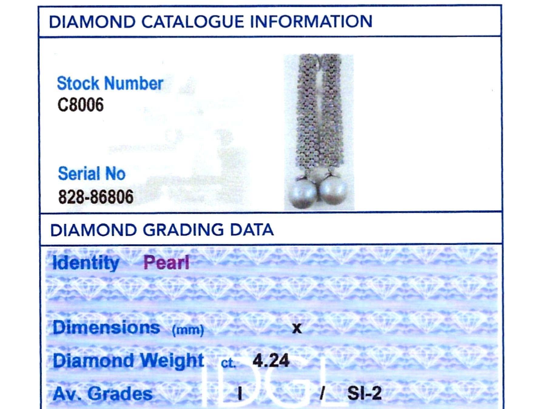 Zuchtperlen- und 4,24 Karat Diamant-Tropfen-Ohrringe aus 18 Karat Weißgold im Angebot 5