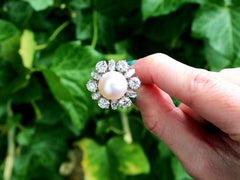 Vintage Cultured Pearl and 4.50 Carat Diamond Platinum Cocktail Ring