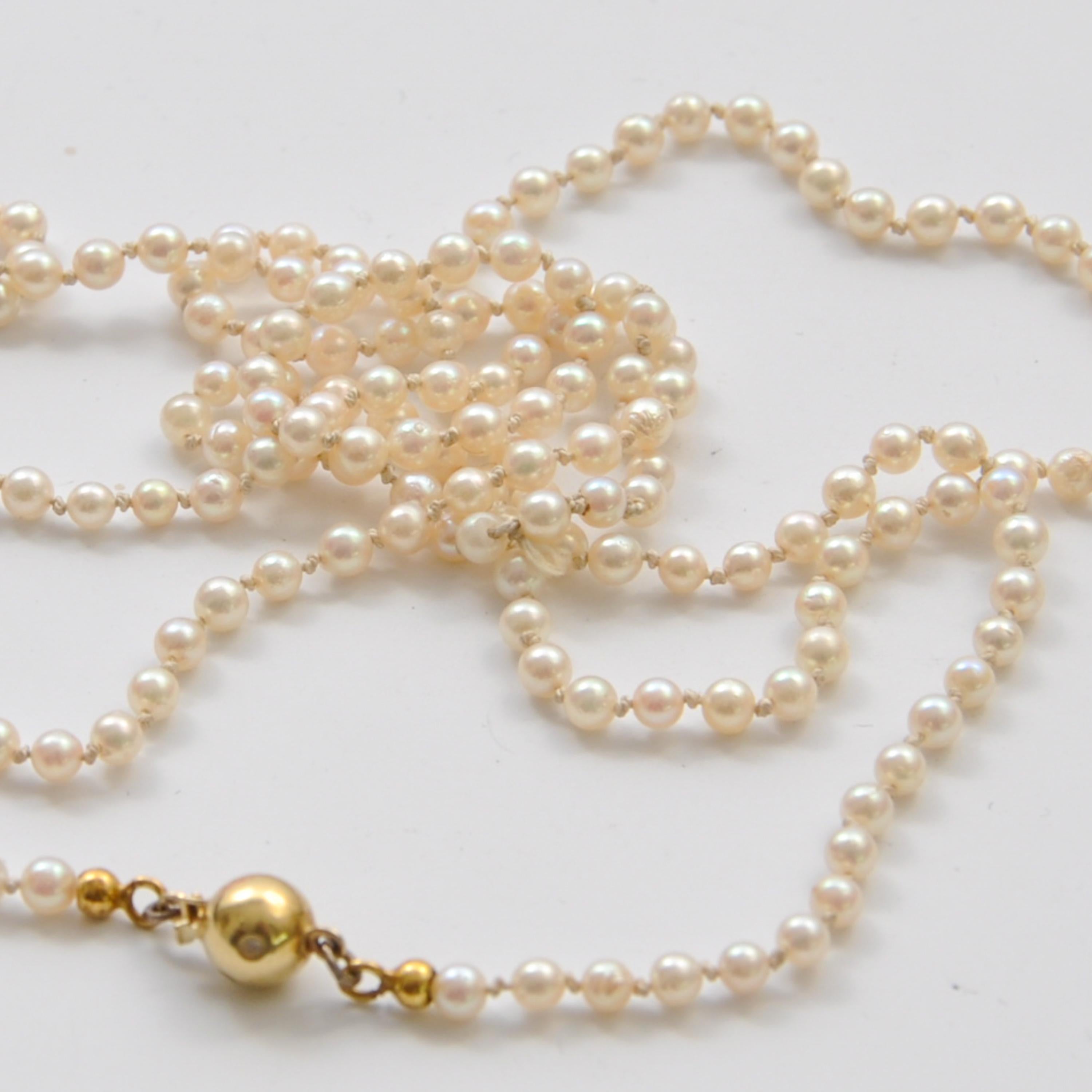 Women's or Men's Vintage Cultured Pearl and Diamond 14 Karat Gold Necklace For Sale