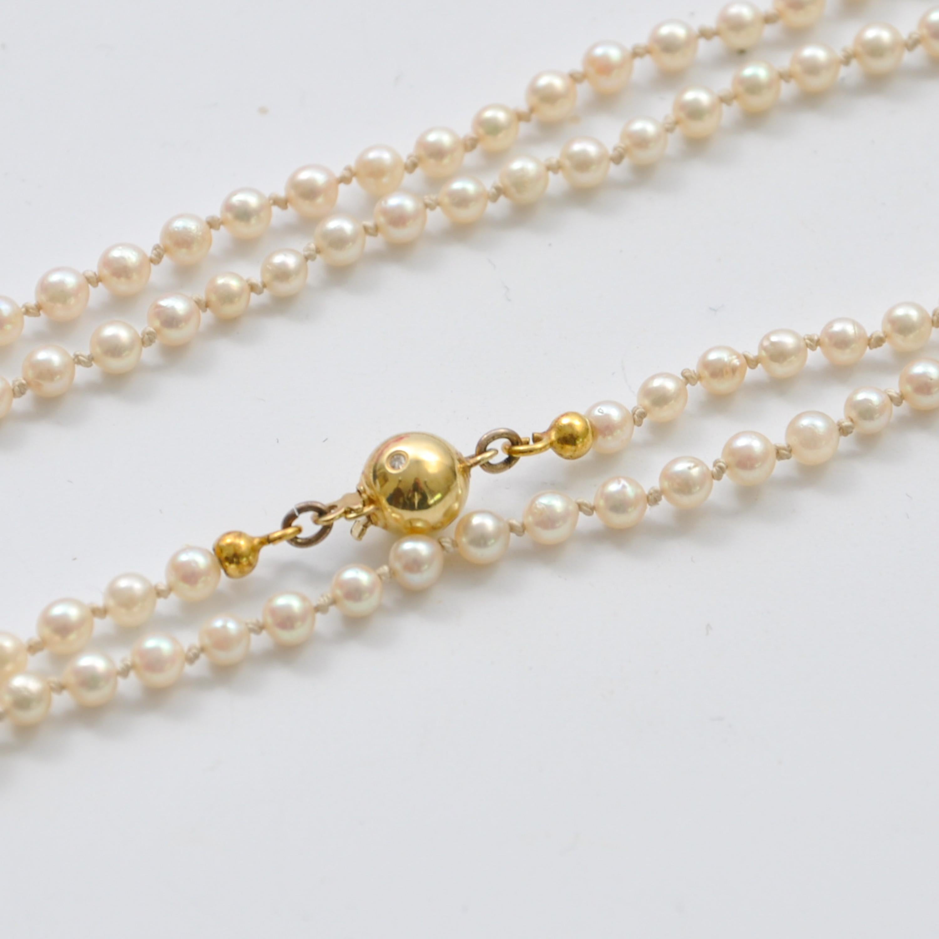 Vintage Cultured Pearl and Diamond 14 Karat Gold Necklace For Sale 2