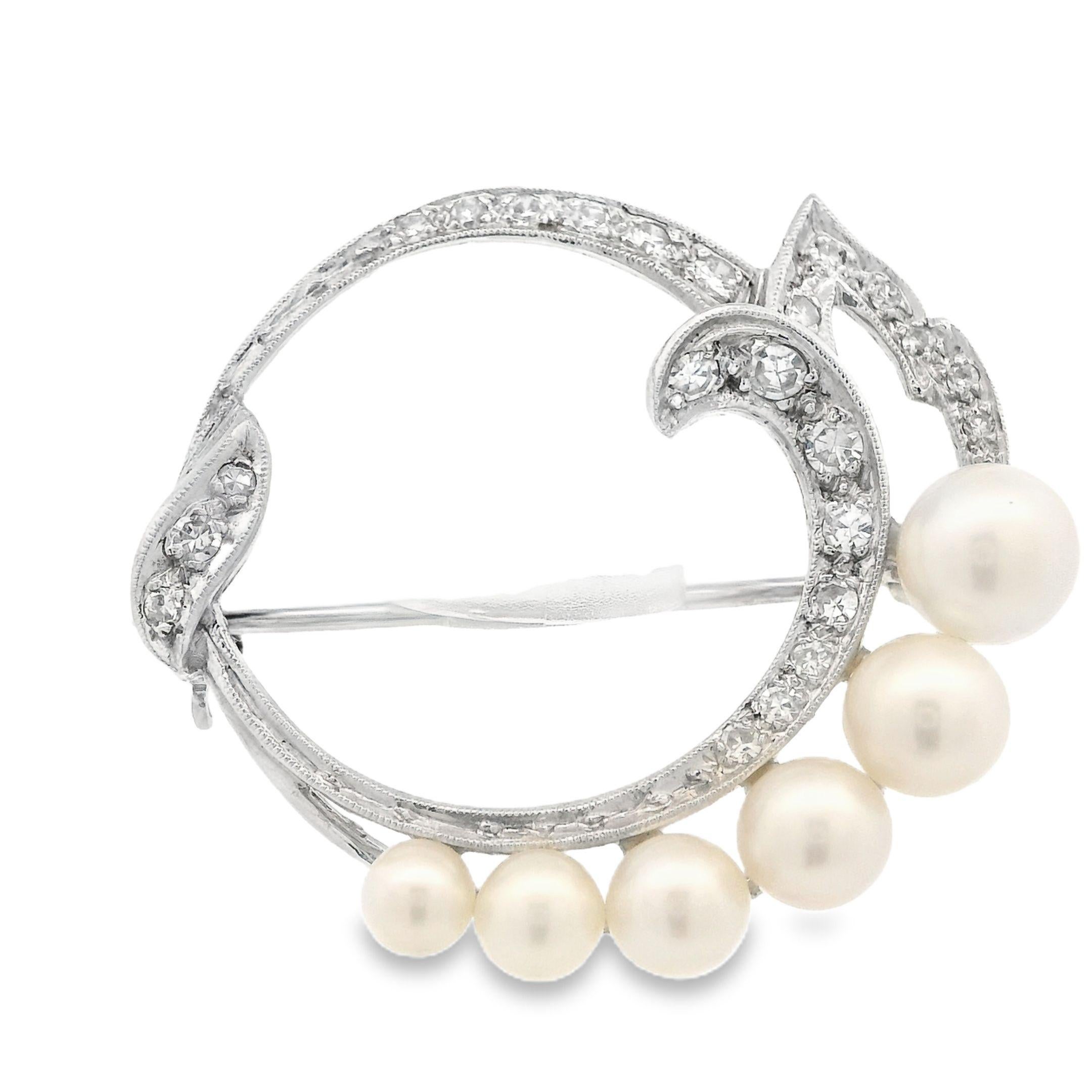 Femenino o masculino Broche vintage de perlas cultivadas y diamantes con tasación en venta