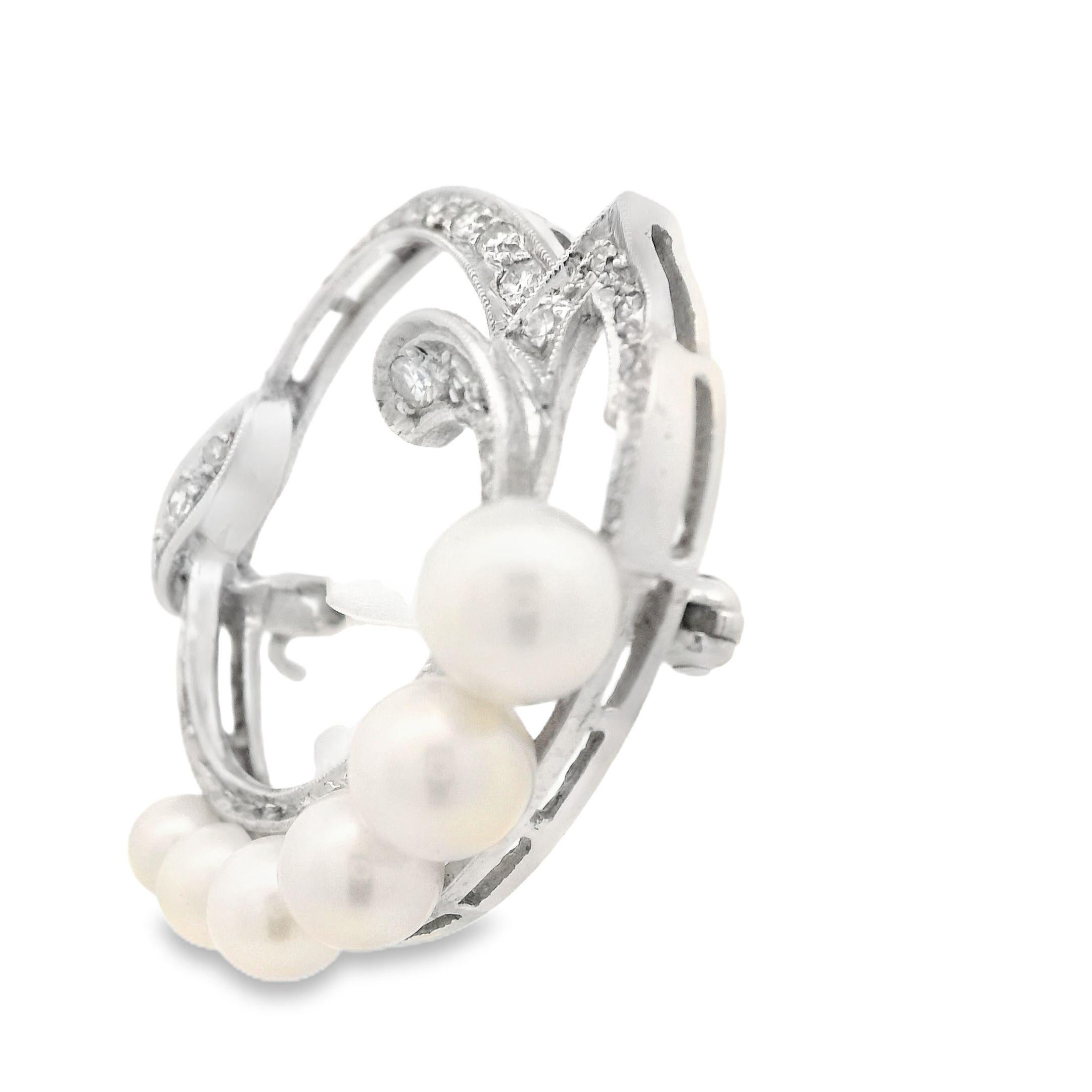 Broche vintage de perlas cultivadas y diamantes con tasación en venta 1