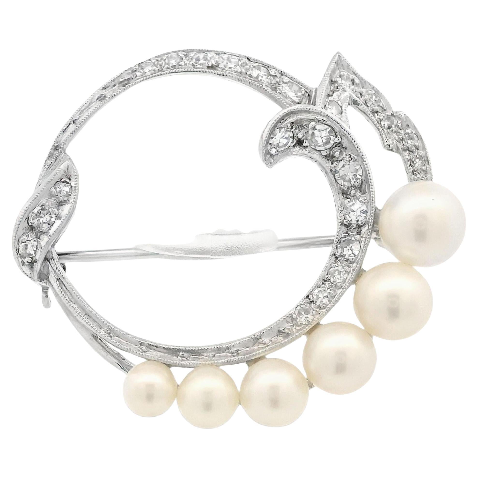 Vintage Cultured Pearl and Diamond Brooch w/ Appraisal
