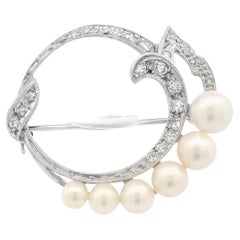 Vintage Cultured Pearl and Diamond Brooch w/ Appraisal