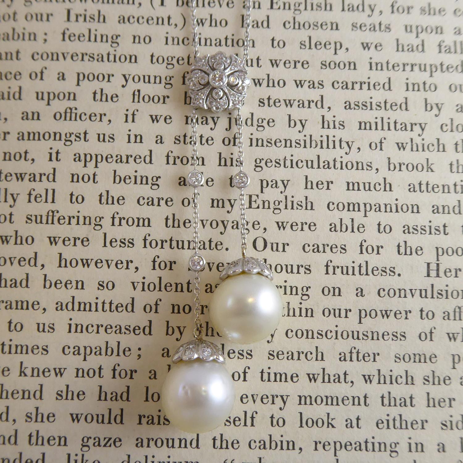 Vintage Cultured Pearl and Diamond Negligee Necklace In Good Condition In Yorkshire, West Yorkshire