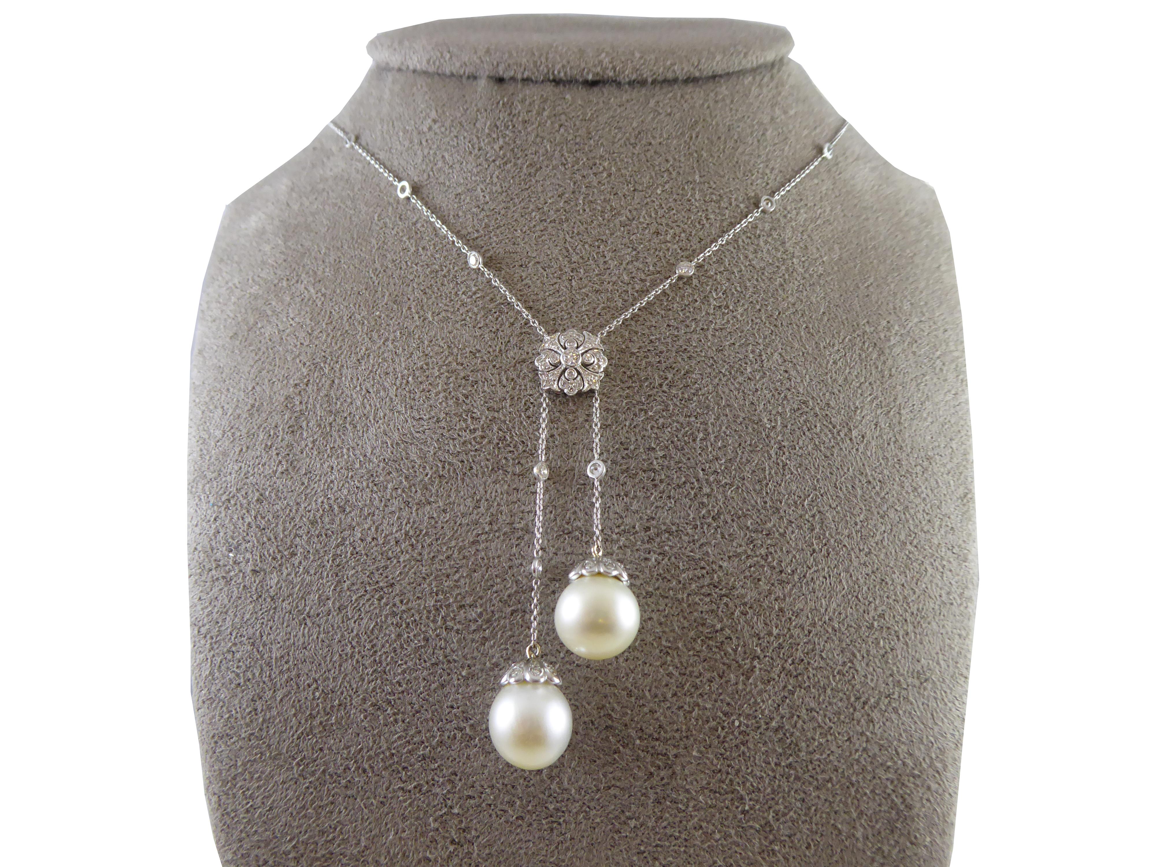 Women's Vintage Cultured Pearl and Diamond Negligee Necklace