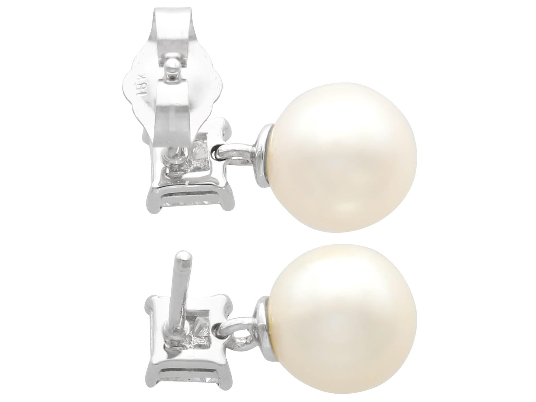 Women's or Men's Vintage Cultured Pearl and Diamond White Gold Stud Earrings Circa 1990 For Sale