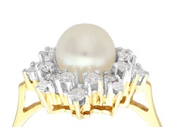 Vintage Cultured Pearl and Diamond Yellow Gold Cocktail Ring